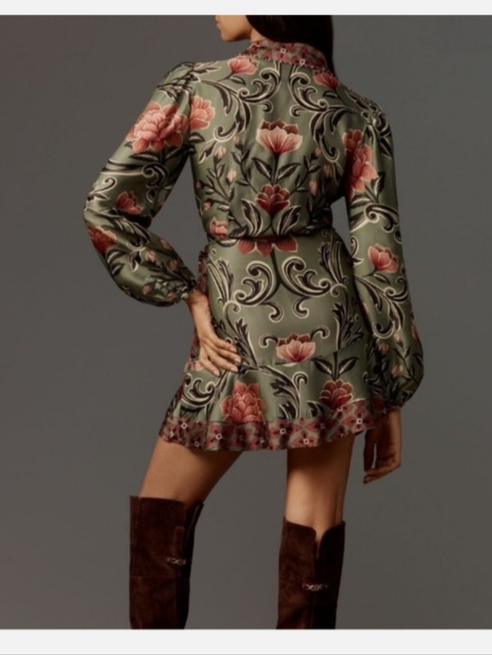 Farm Rio Floral Arabesque Wrap Dress in Deep Green and Rose - Picture 3 of 9